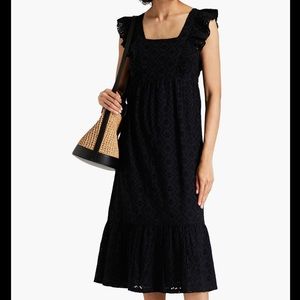 Ba&sh Dress Black 1 US4 Gathered Ruffle-trimmed Broderie Anglaise-cotton Midi